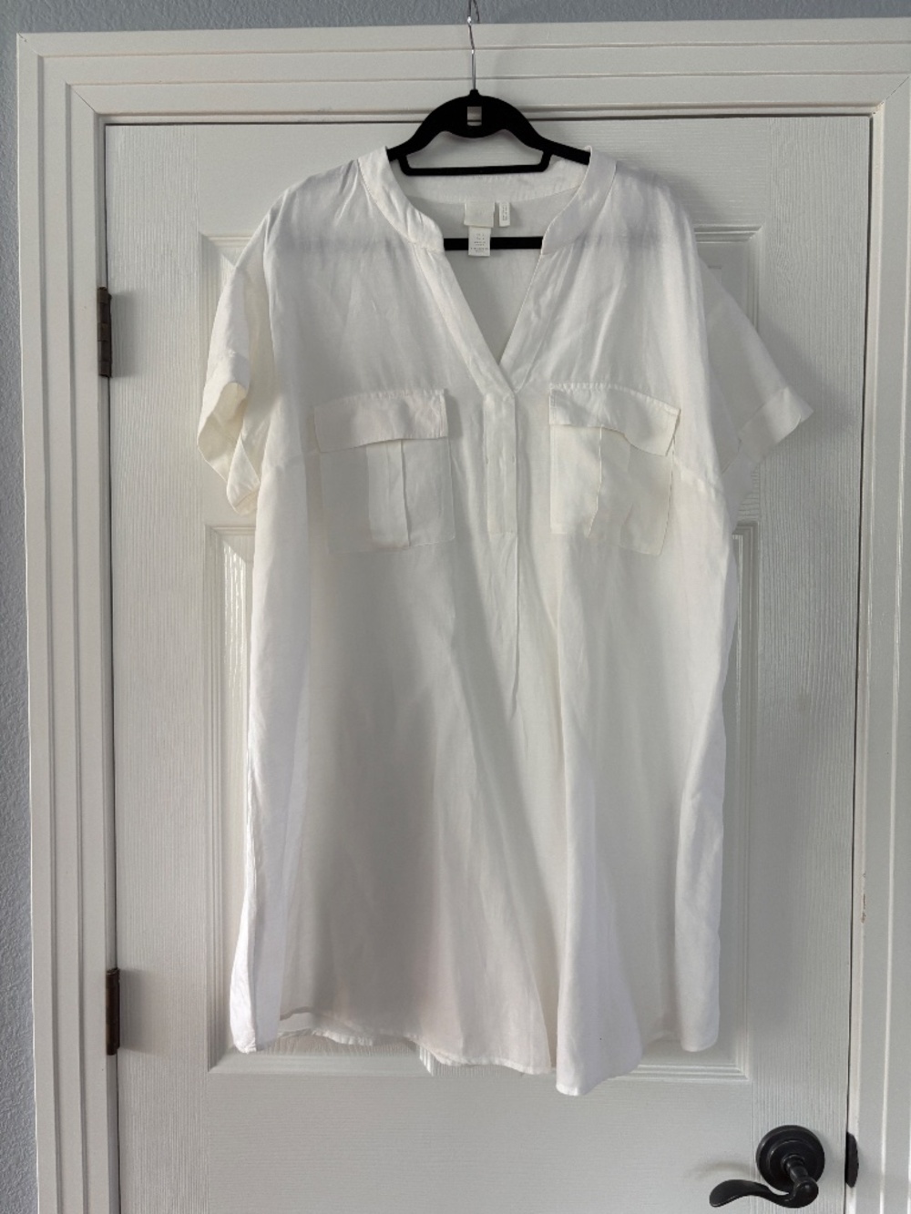 H&M WHITE LINEN PATCH POCKET PULLOVER DRESS TUNIC TOP 14